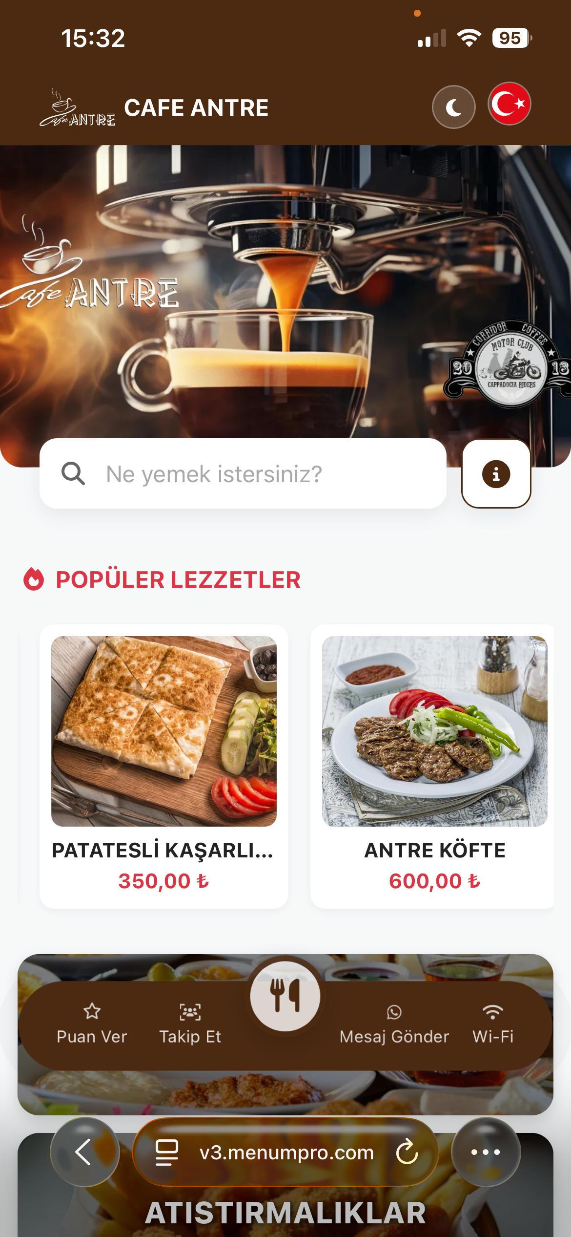CAFE ANTRE Dijital QR Menü Tasarımı ve Örneği