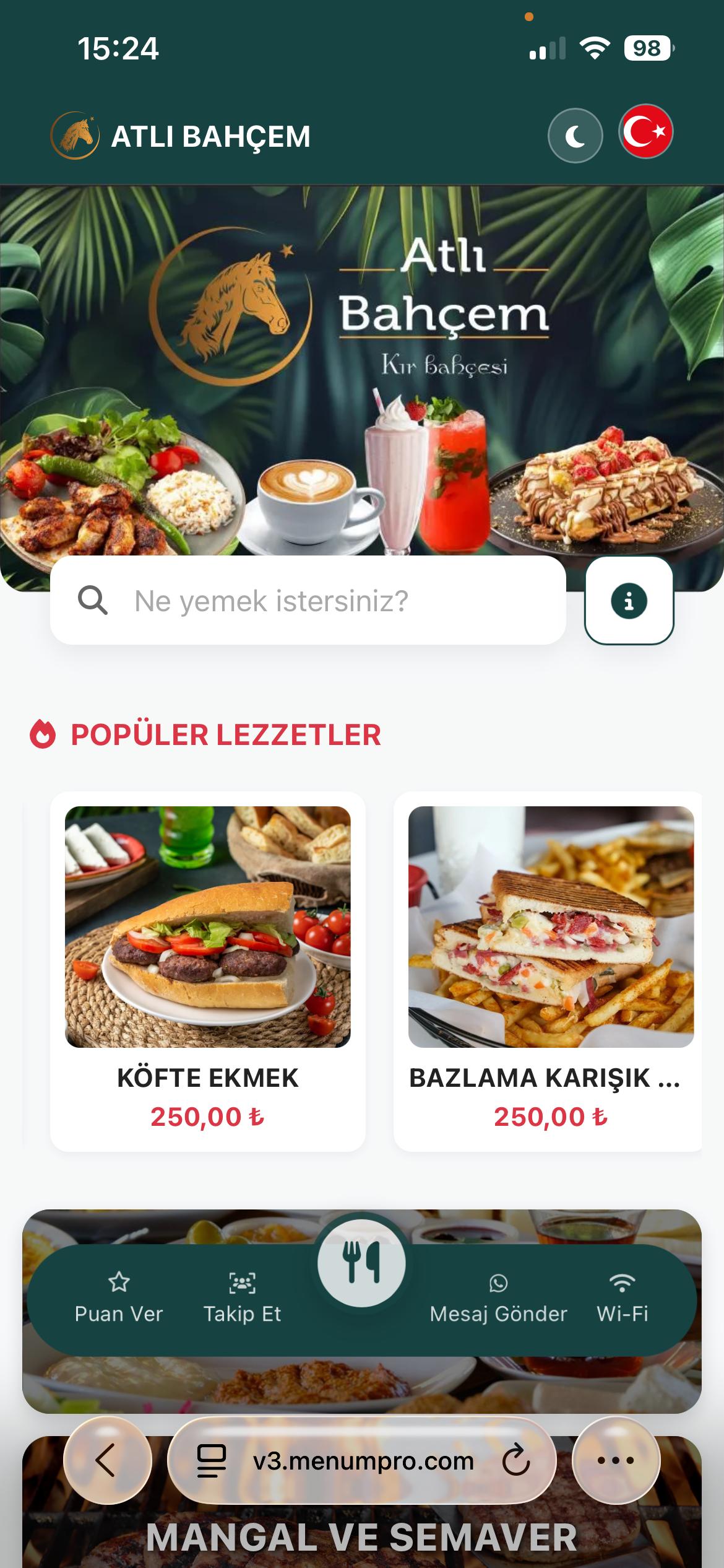 ATLI BAHÇE Dijital QR Menü Tasarımı ve Örneği