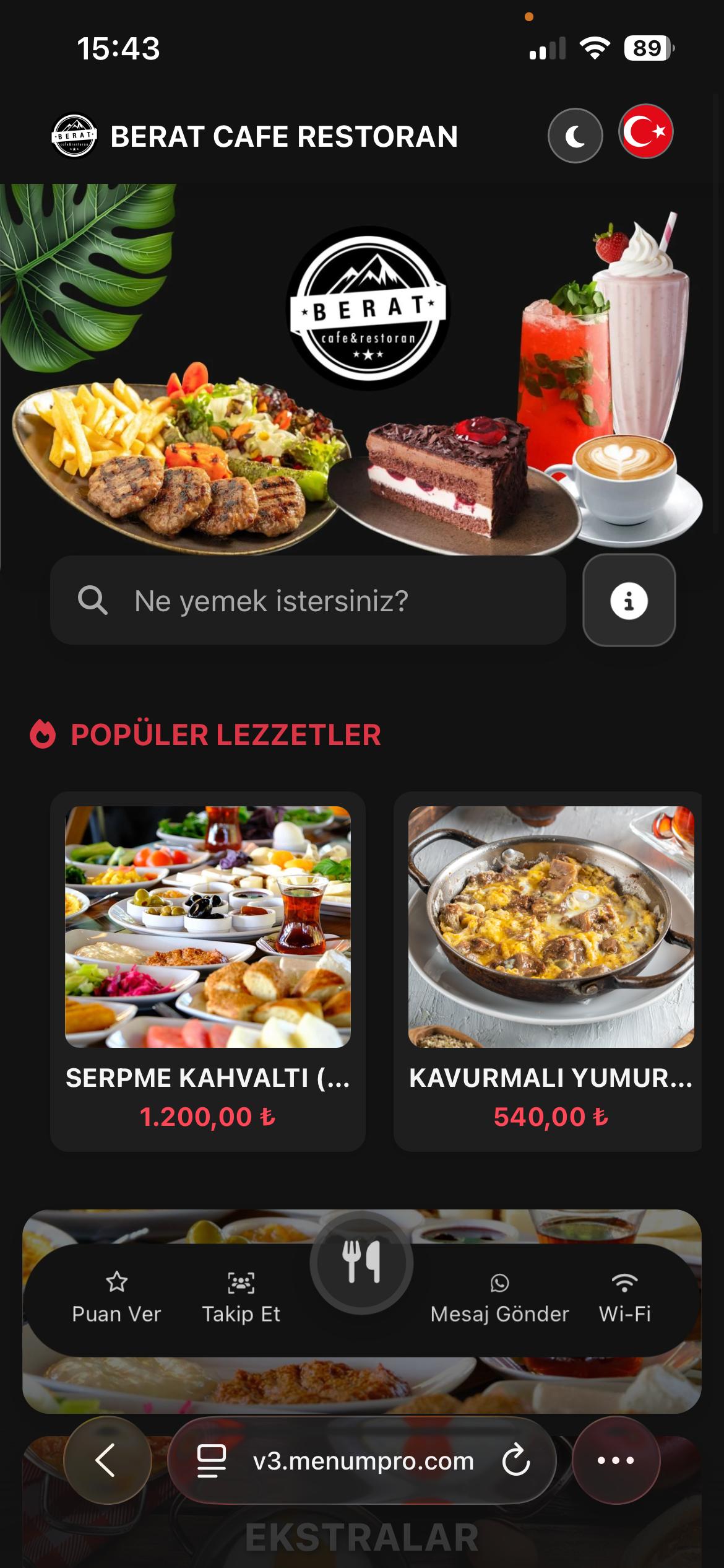 BERAT CAFE Dijital QR Menü Tasarımı ve Örneği