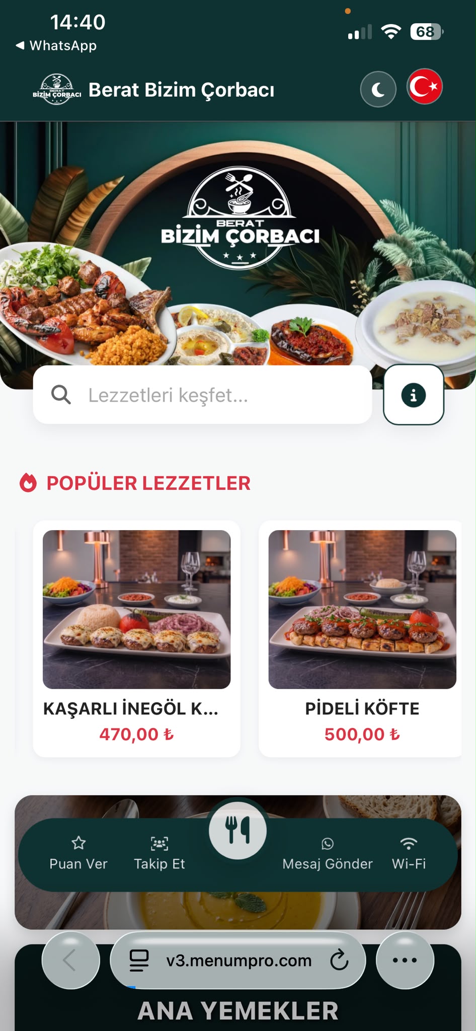BİZİM ÇORBACI Dijital QR Menü Tasarımı ve Örneği