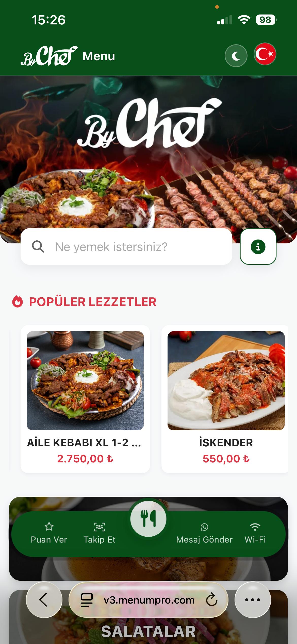 BY CHEF Dijital QR Menü Tasarımı ve Örneği