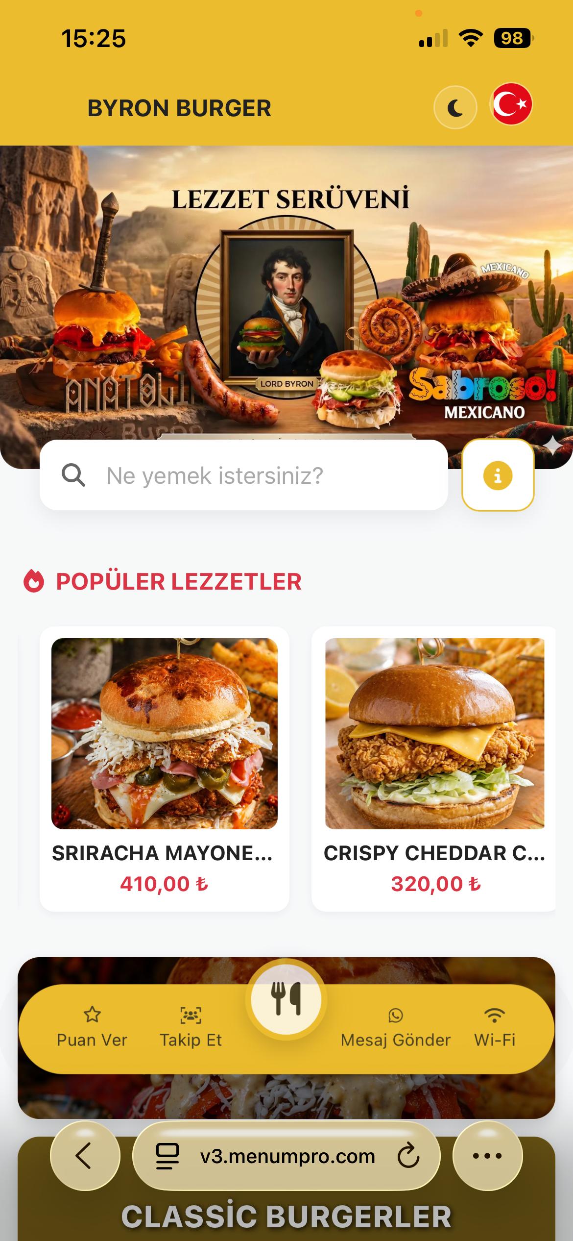 BYRON Dijital QR Menü Tasarımı ve Örneği