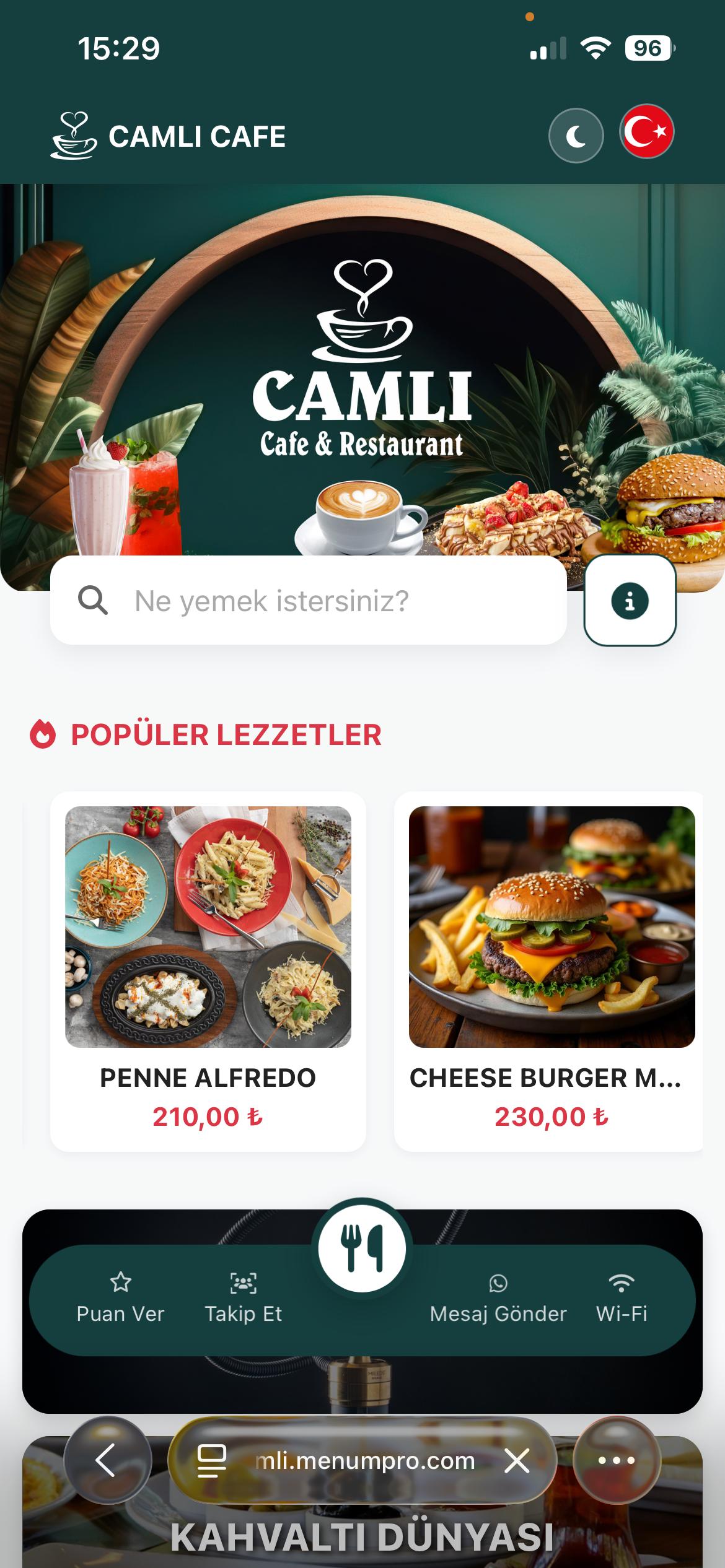 CAMLİ CAFE Dijital QR Menü Tasarımı ve Örneği