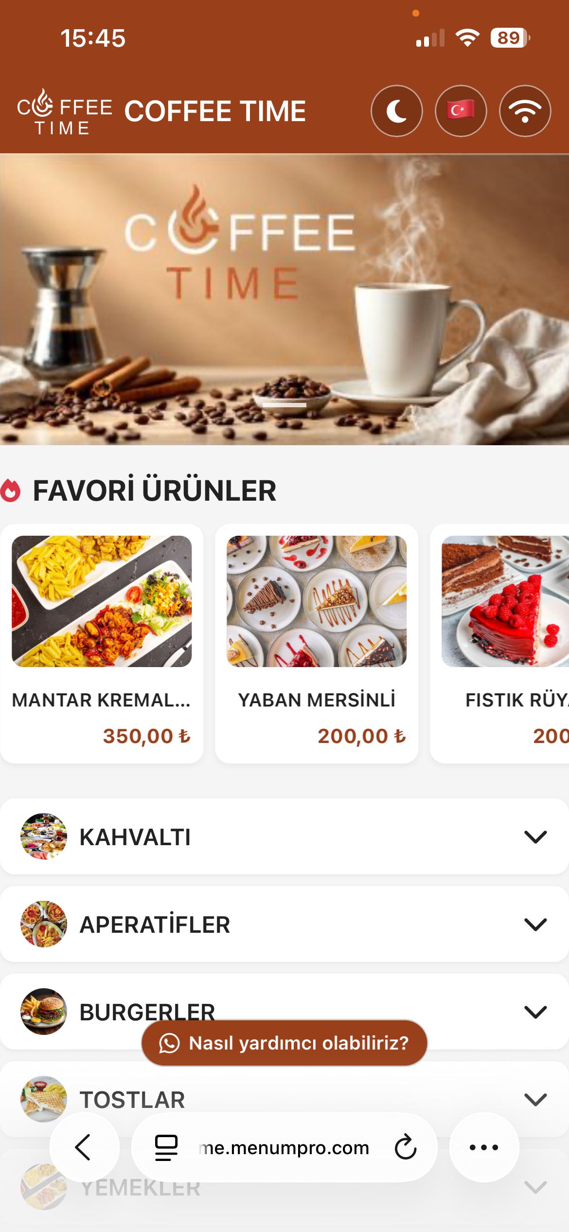 COFFEE TIME Dijital QR Menü Tasarımı ve Örneği
