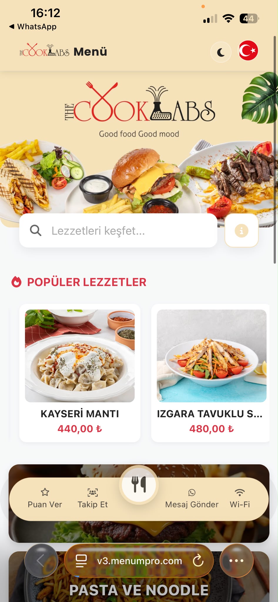 COOK LABS YEMEK MARKET QR Menü Arayüz Tasarımı
