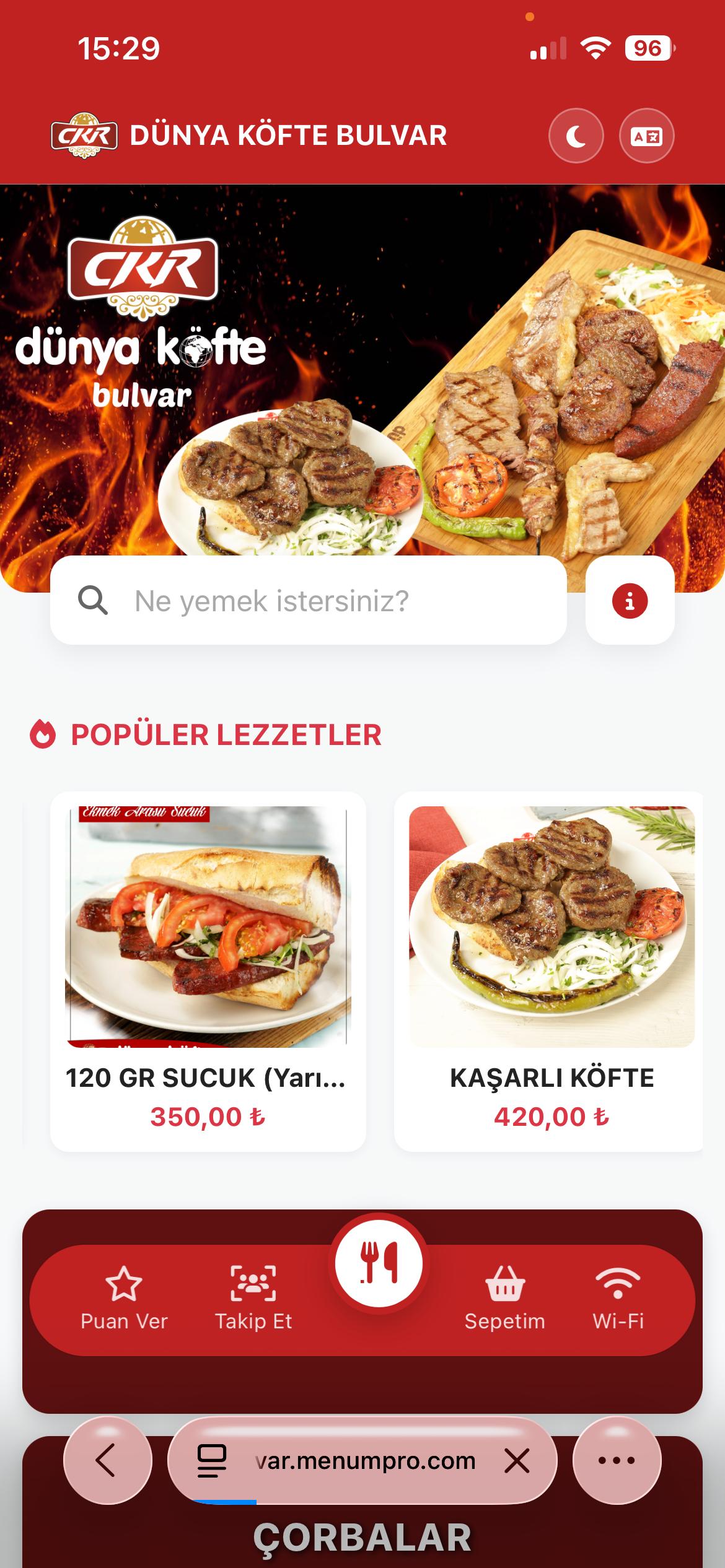 DÜNYA KÖFTE BULVAR Dijital QR Menü Tasarımı ve Örneği