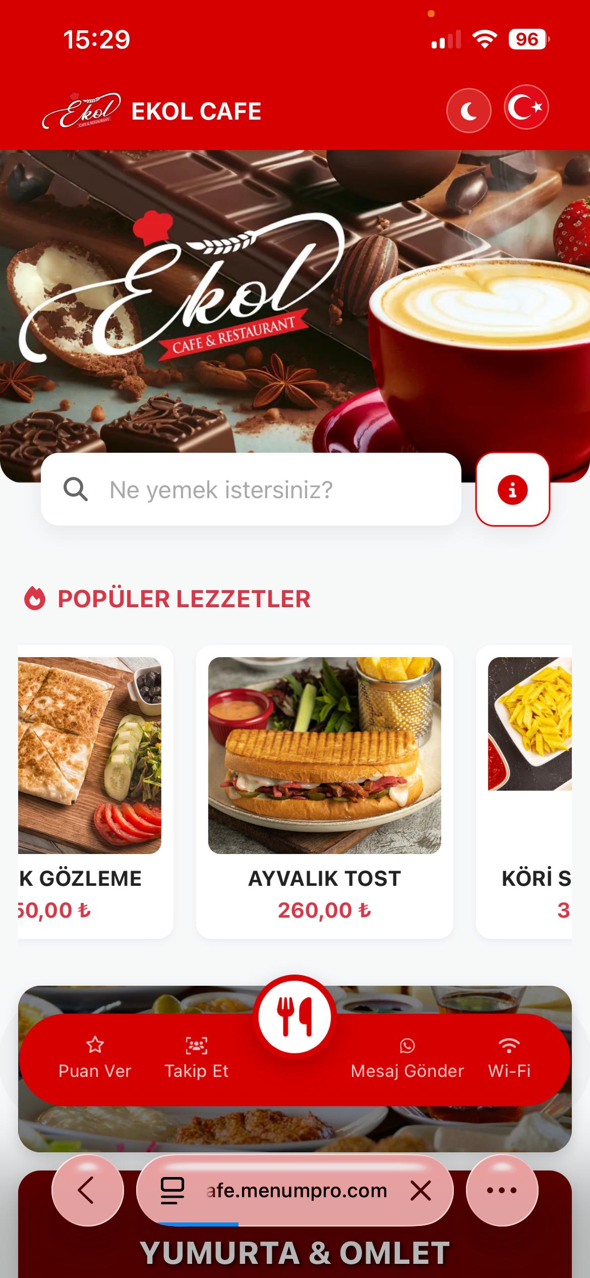 EKOL CAFE Dijital QR Menü Tasarımı ve Örneği