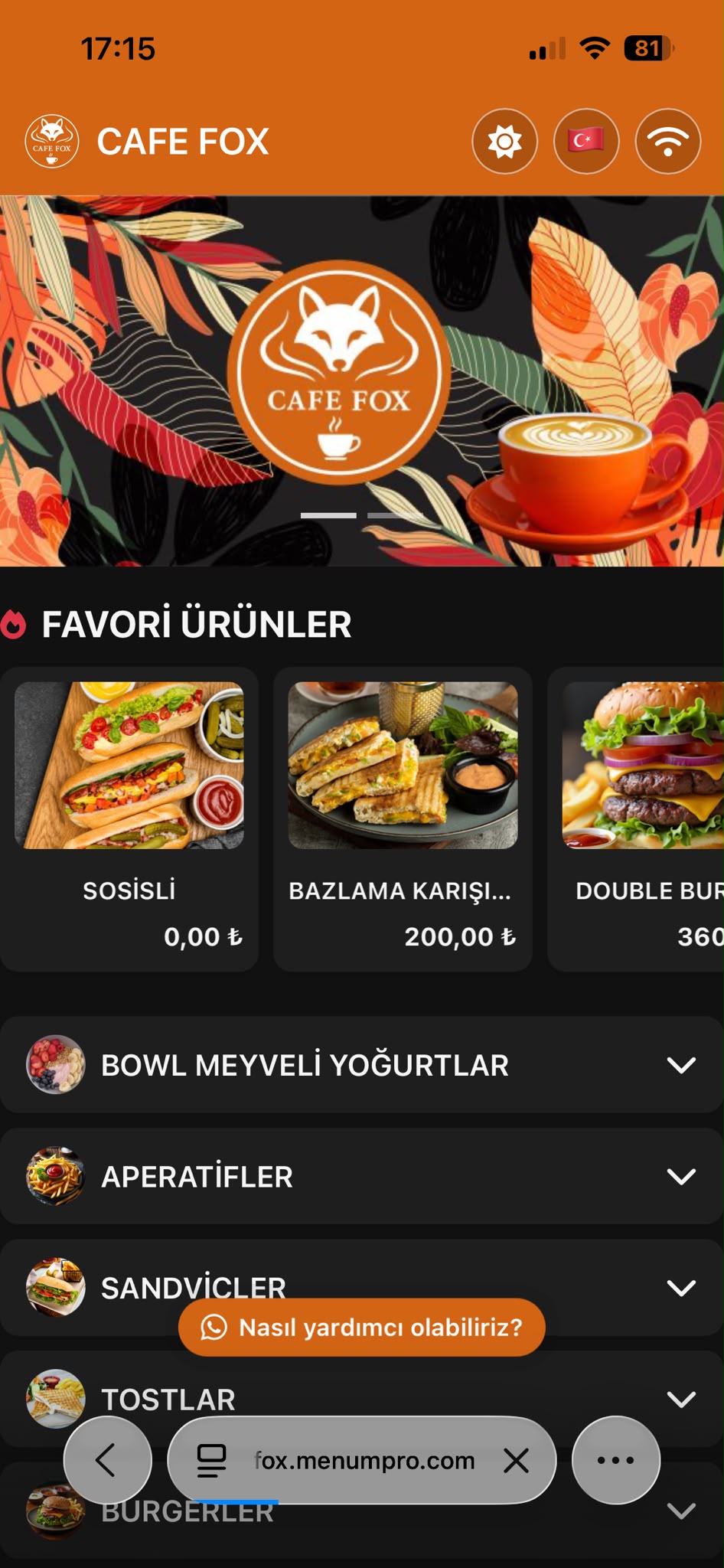 CAFE FOX Dijital QR Menü Tasarımı ve Örneği