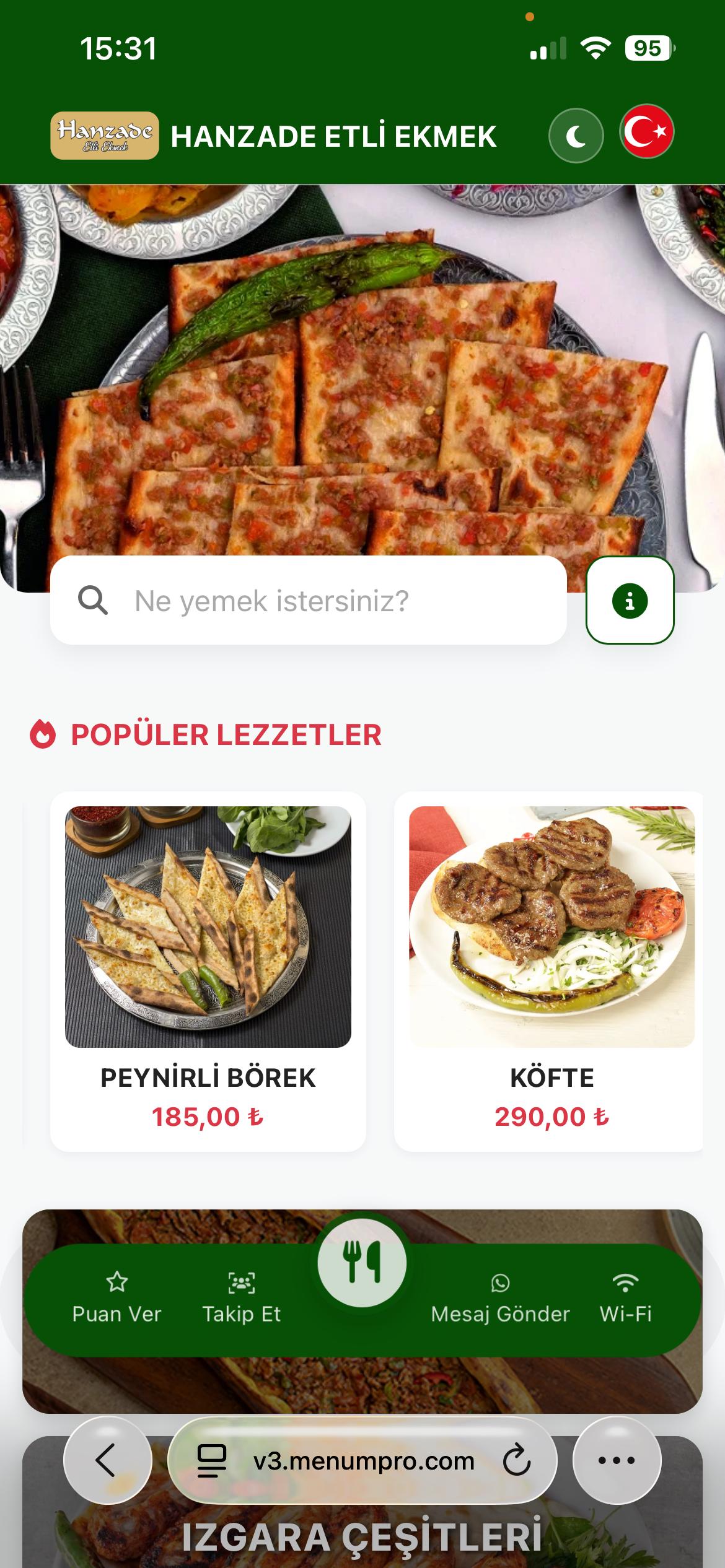 HANZADE ETLİ EKMEK Dijital QR Menü Tasarımı ve Örneği