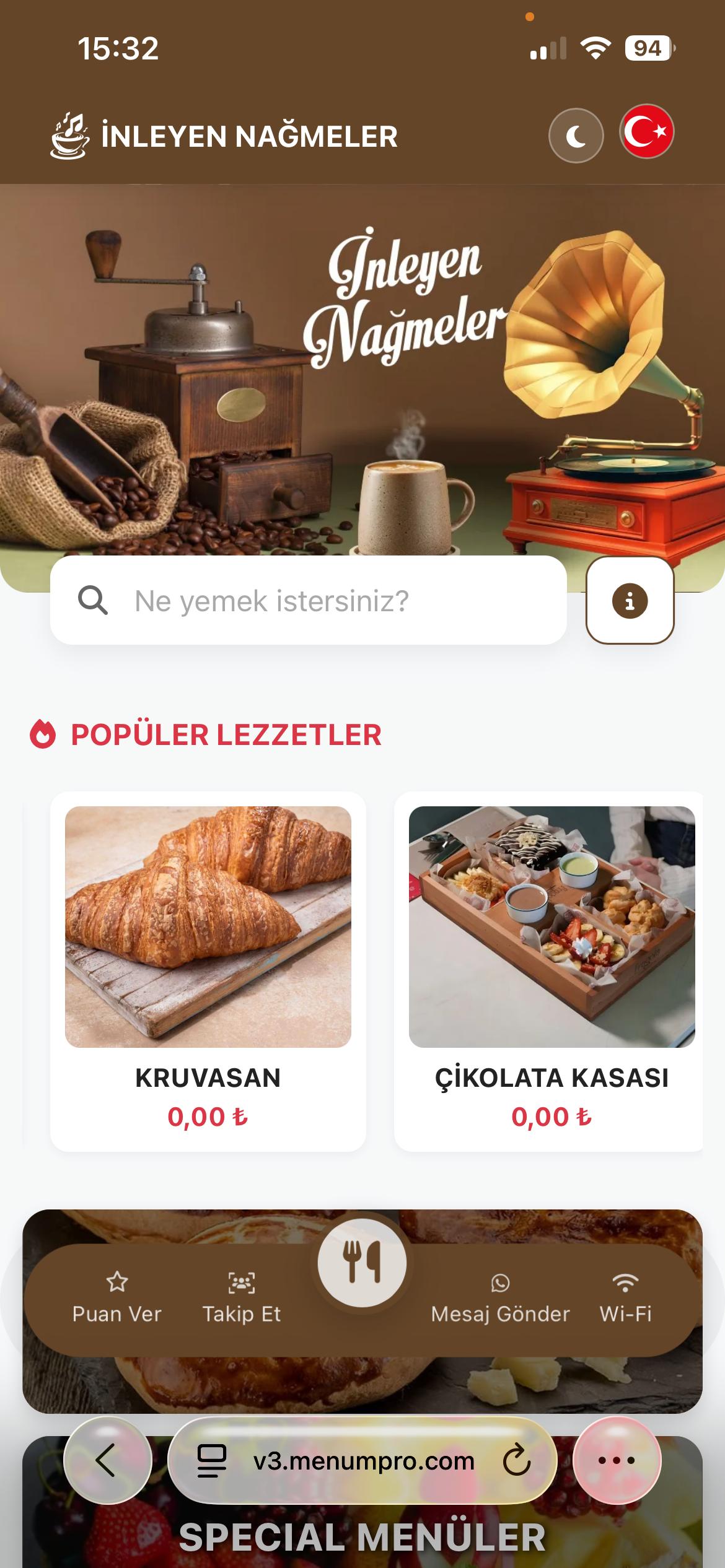 İNLEYEN NAĞMELER Dijital QR Menü Tasarımı ve Örneği
