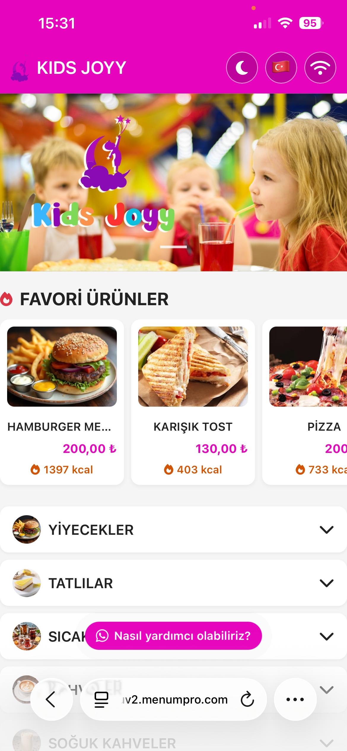 KIDS JOY Dijital QR Menü Tasarımı ve Örneği