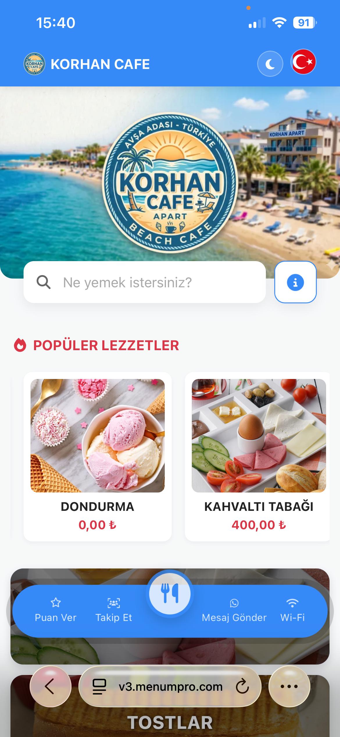 KORHAN CAFE Dijital QR Menü Tasarımı ve Örneği