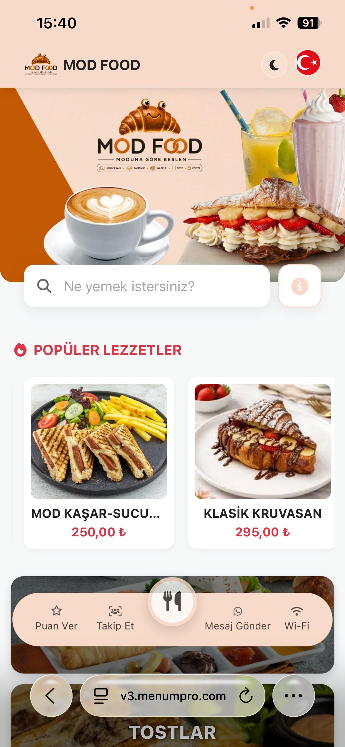 MOD FOOD Dijital QR Menü Tasarımı ve Örneği