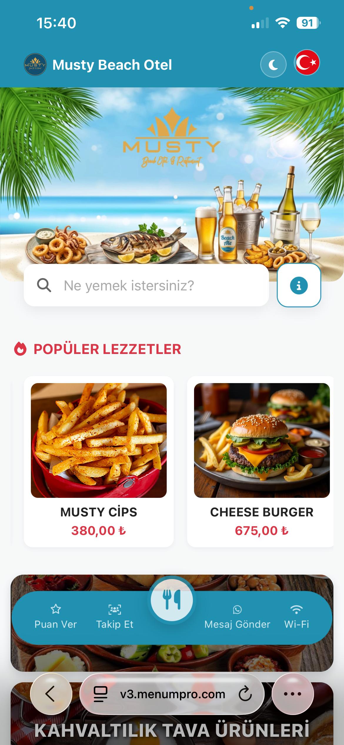 MUSTY BEACH Dijital QR Menü Tasarımı ve Örneği