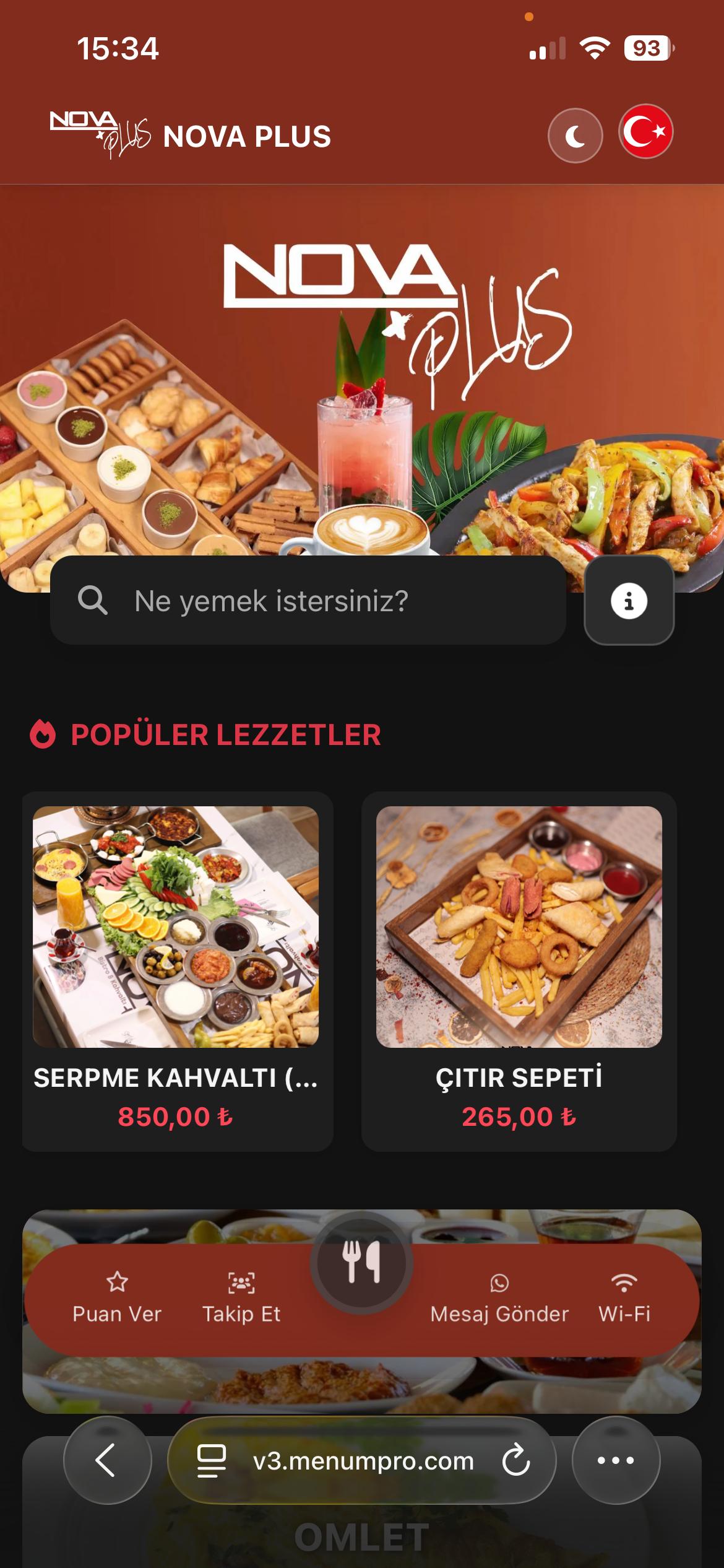 NOVA PLUS Dijital QR Menü Tasarımı ve Örneği