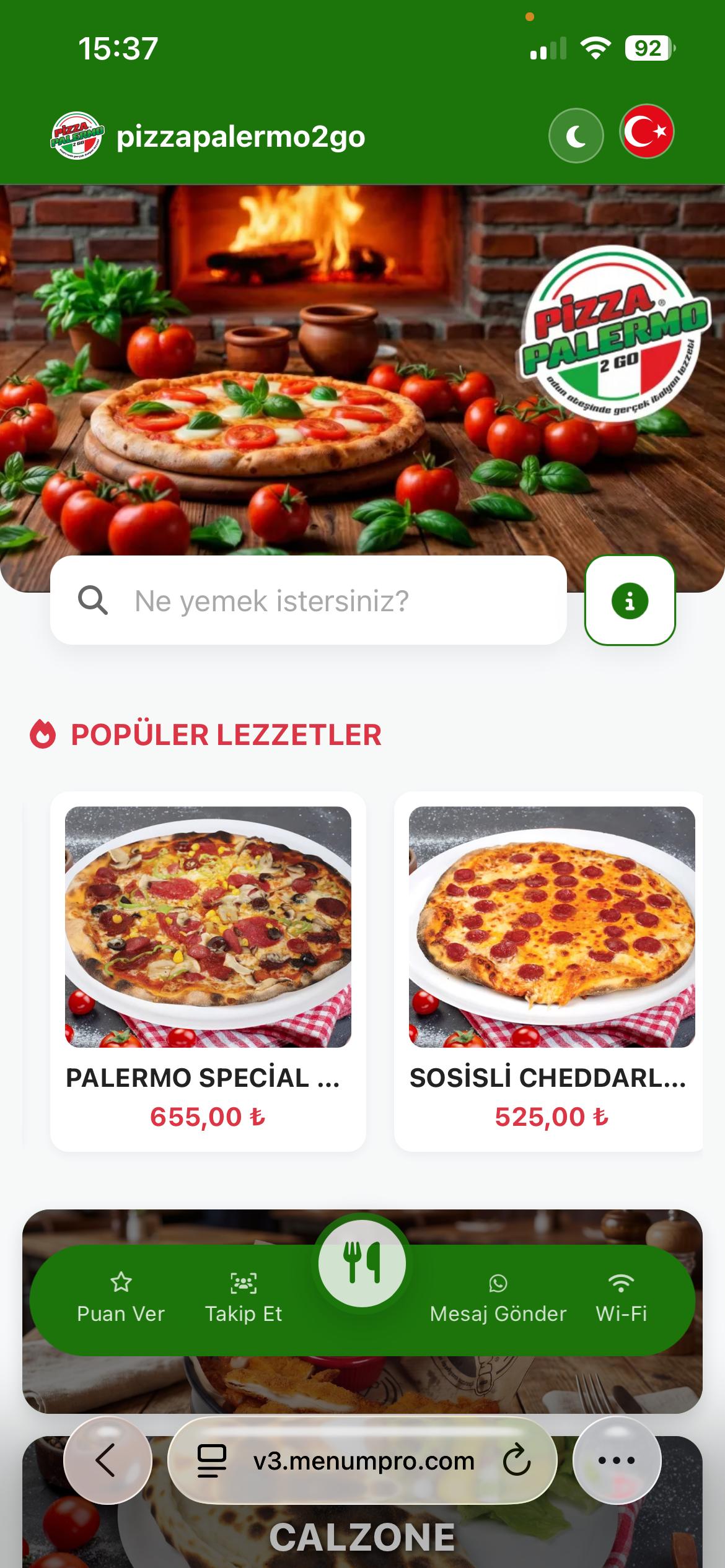 PALERMO PİZZA Dijital QR Menü Tasarımı ve Örneği