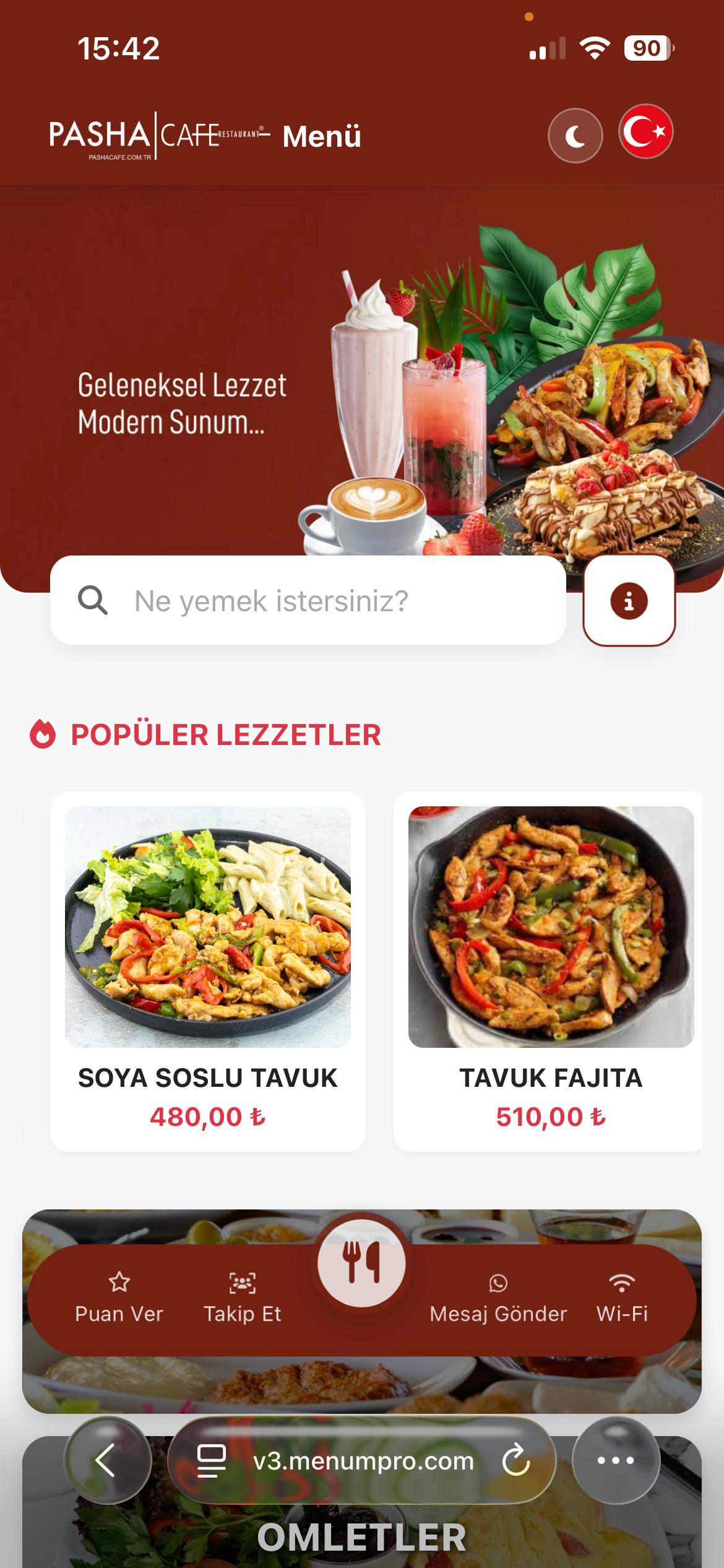 PASHA CAFE Dijital QR Menü Tasarımı ve Örneği
