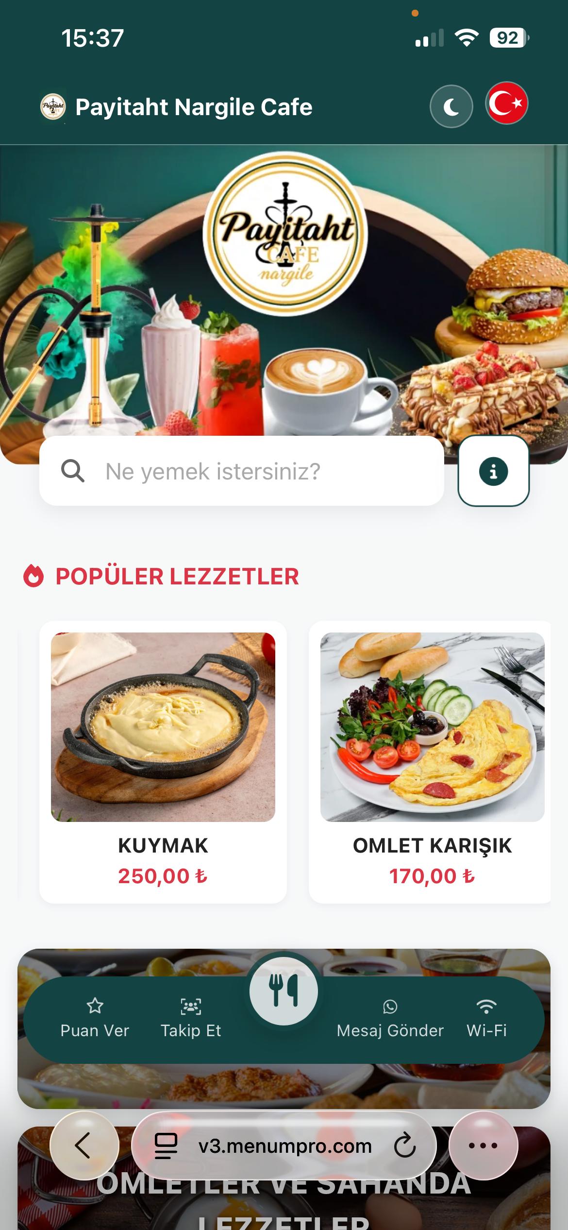 PAYİTAHT Dijital QR Menü Tasarımı ve Örneği