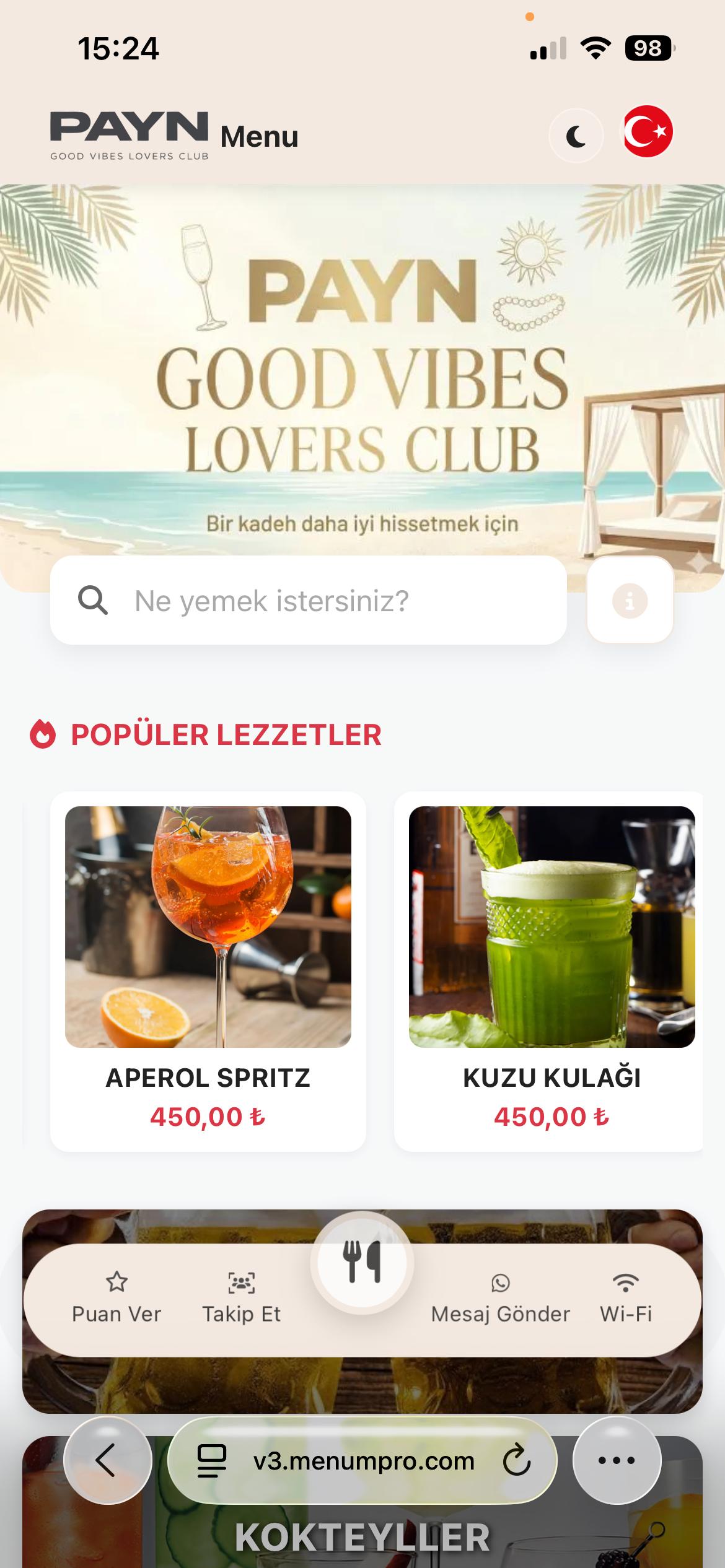 PAYN Dijital QR Menü Tasarımı ve Örneği