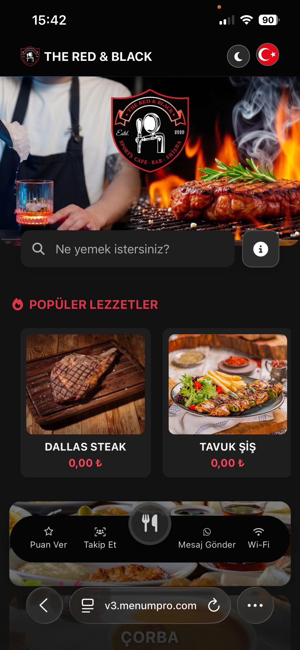 THE RED & BLACK Dijital QR Menü Tasarımı ve Örneği