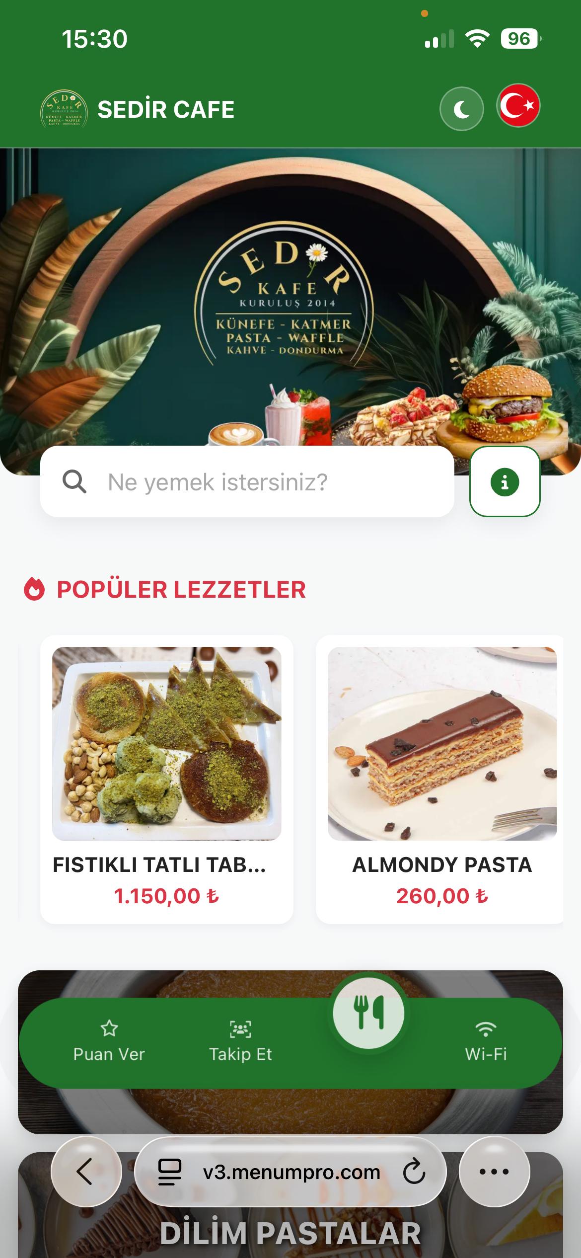 SEDİR CAFE Dijital QR Menü Tasarımı ve Örneği
