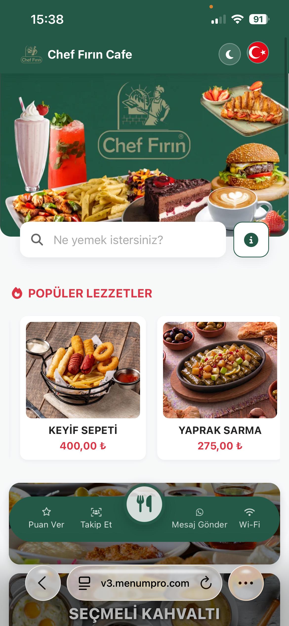 ŞEF FIRIN CAFE Dijital QR Menü Tasarımı ve Örneği