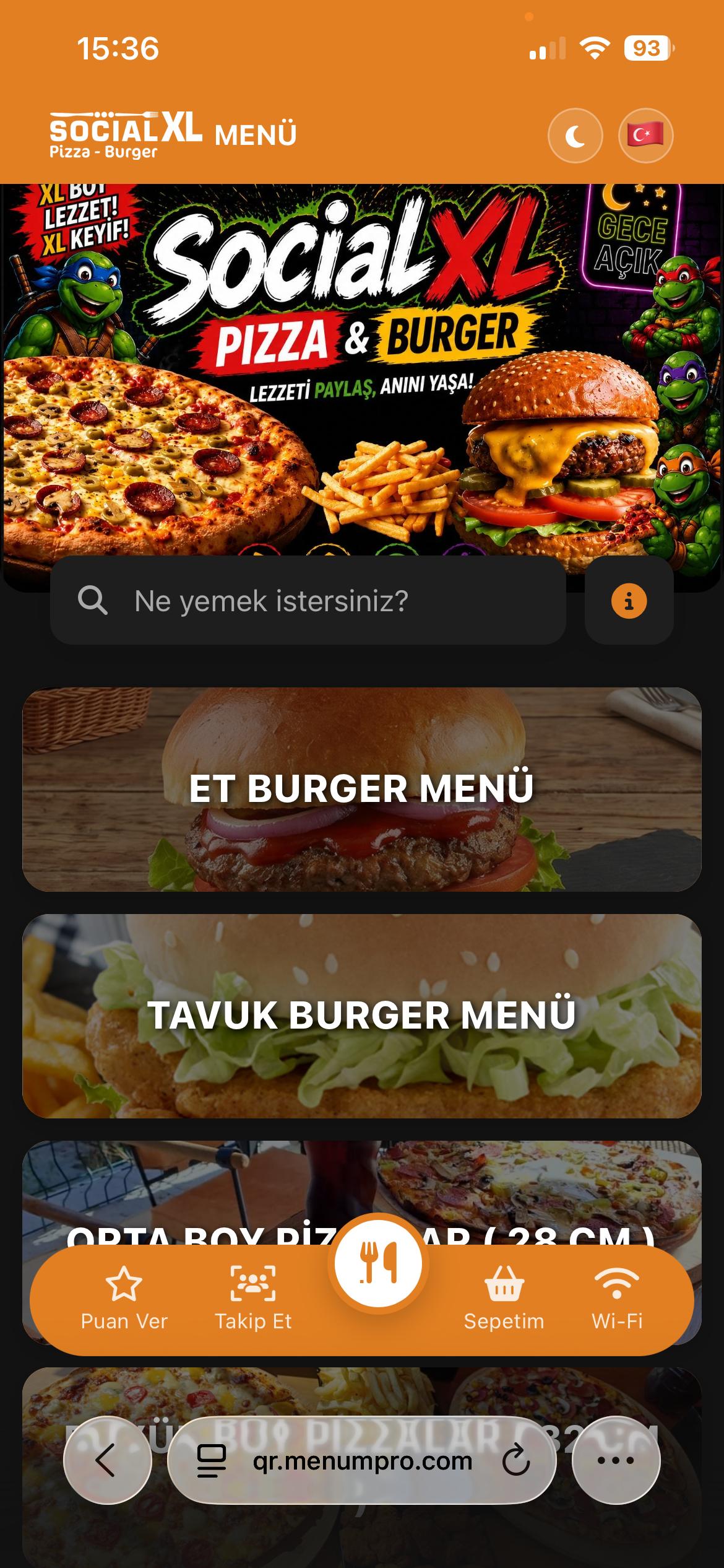 SOCIAL XL Dijital QR Menü Tasarımı ve Örneği