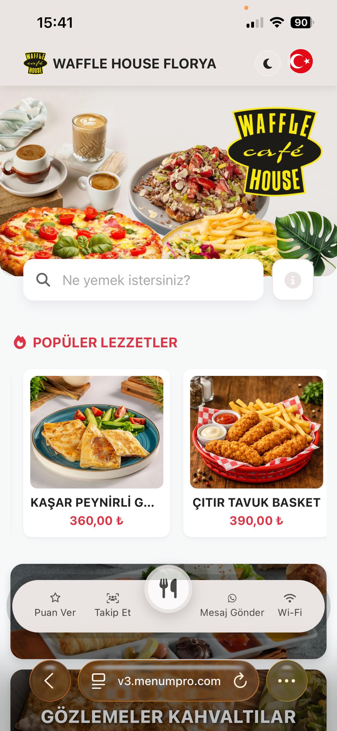 WAFFLE HOUSE FLORYA Dijital QR Menü Tasarımı ve Örneği