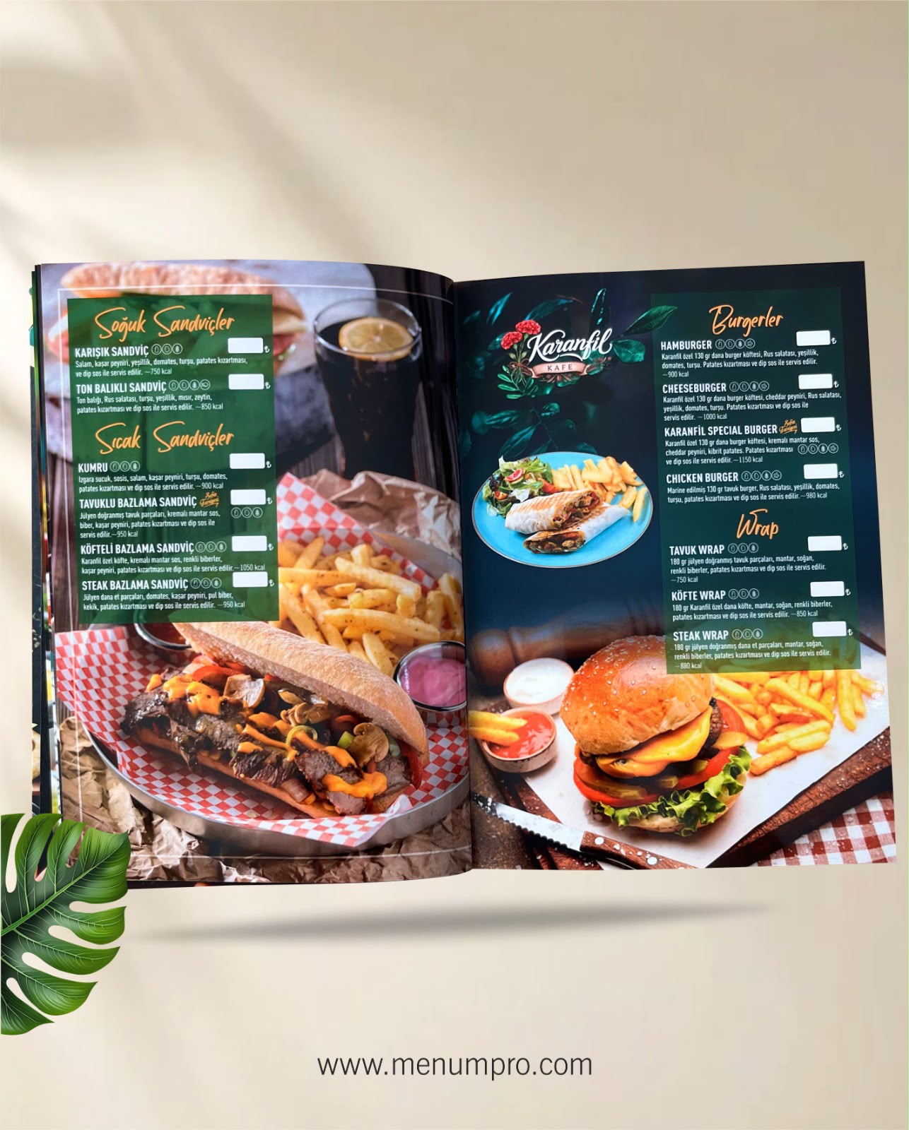 KARANFİL CAFE  kurumsal restoran cafe menü tasarımı ve baskısı